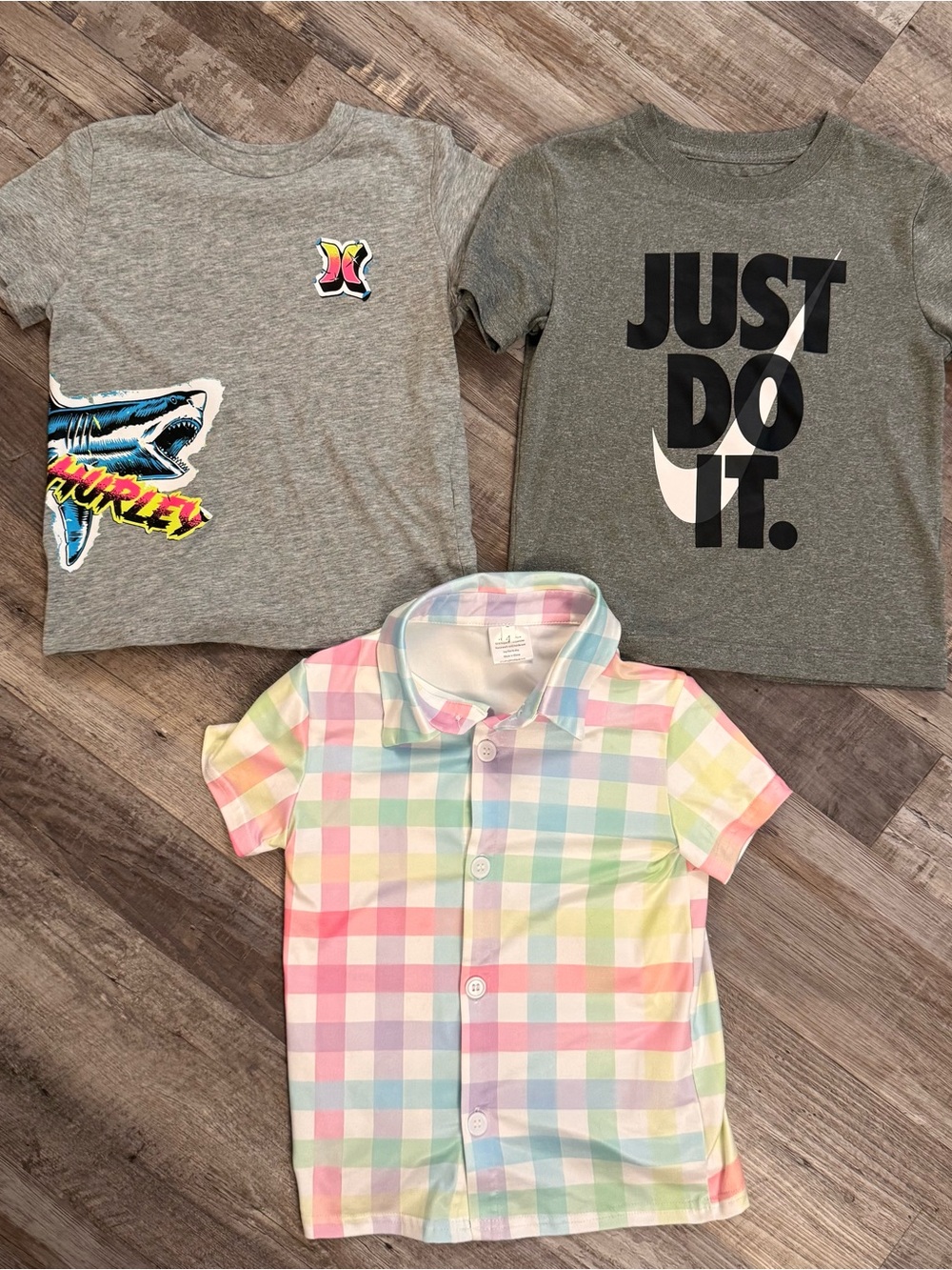 Boys 4T Shirt Bundle Nike, Hurley, Boutique Button-Up + Graphic Tees (3 pcs)